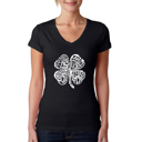Black X-Small Women's Word Art V-Neck T-Shirt - Feeling Lucky