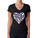 Black X-Small Butterfly Heart - Women's Word Art V-Neck T-Shirt