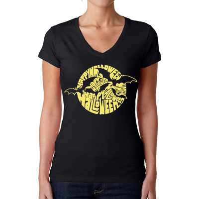 Women's Word Art V-Neck T-Shirt - Halloween Bats