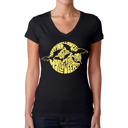 Black Medium Women's Word Art V-Neck T-Shirt - Halloween Bats