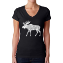 Black Large Women's Word Art V-Neck T-Shirt - Moose