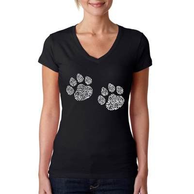 Women's Word Art V-Neck T-Shirt - Meow Cat Prints