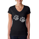Black X-Small Women's Word Art V-Neck T-Shirt - Meow Cat Prints