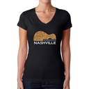 Black Small Nashville Guitar - Women's Word Art V-Neck T-Shirt