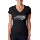 Black Small Women's Word Art V-Neck T-Shirt - North Carolina