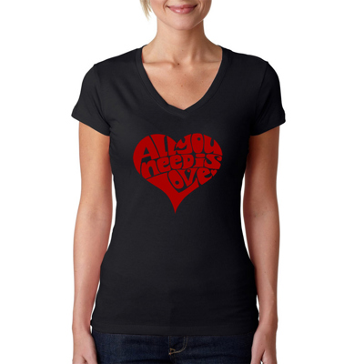Women's Word Art V-Neck T-Shirt - All You Need Is Love