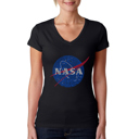 Black XL Women's Word Art V-Neck T-Shirt - NASA's Most Notable Missions