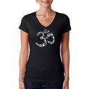 Black XXL Women's Word Art V-Neck T-Shirt - THE OM SYMBOL OUT OF YOGA POSES