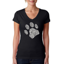 Black Medium Women's Word Art V-Neck T-Shirt - Dog Paw