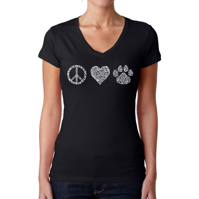 Women's Word Art V-Neck T-Shirt - Peace Love Cats