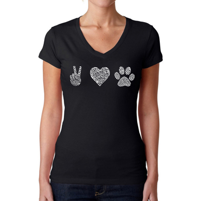 Women's Word Art V-Neck T-Shirt - Peace Love Dogs