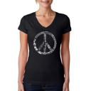 Black Medium Women's Word Art V-Neck T-Shirt - PEACE, LOVE, & MUSIC