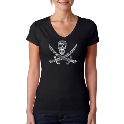 Women's Word Art V-Neck T-Shirt - PIRATE CAPTAINS, SHIPS AND IMAGERY