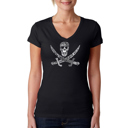  Women's Word Art V-Neck T-Shirt - PIRATE CAPTAINS, SHIPS AND IMAGERY