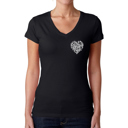 Black XL Cursive Heart - Women's Word Art V-Neck T-Shirt