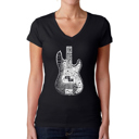 Black X-Small Women's Word Art V-Neck T-Shirt - Bass Guitar