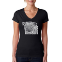 Black Medium Women's Word Art V-Neck T-Shirt - Pug Face