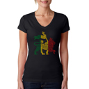 Black XXL Women's Word Art V-Neck T-Shirt - Rasta Lion - One Love