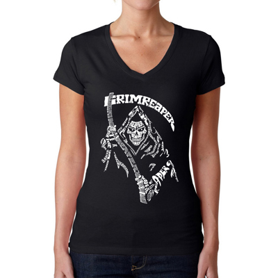 Women's Word Art V-Neck T-Shirt - Grim Reaper