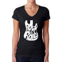 Black XXL Rock And Roll Guitar - Women's Word Art V-Neck T-Shirt