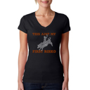 Black Large Women's Word Art V-Neck T-Shirt - This Aint My First Rodeo