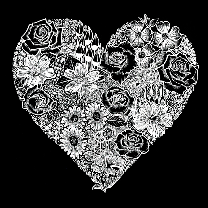 Women's Word Art V-Neck T-Shirt - Heart Flowers