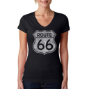Black Medium Women's Word Art V-Neck T-Shirt - CITIES ALONG THE LEGENDARY ROUTE 66