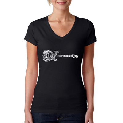 Women's Word Art V-Neck T-Shirt - Rock Guitar