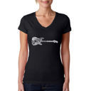Black X-Small Women's Word Art V-Neck T-Shirt - Rock Guitar