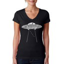 Black XXL Women's Word Art V-Neck T-Shirt - Flying Saucer UFO