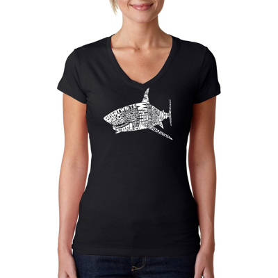 Women's Word Art V-Neck T-Shirt - SPECIES OF SHARK