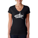 Black Small Women's Word Art V-Neck T-Shirt - SPECIES OF SHARK
