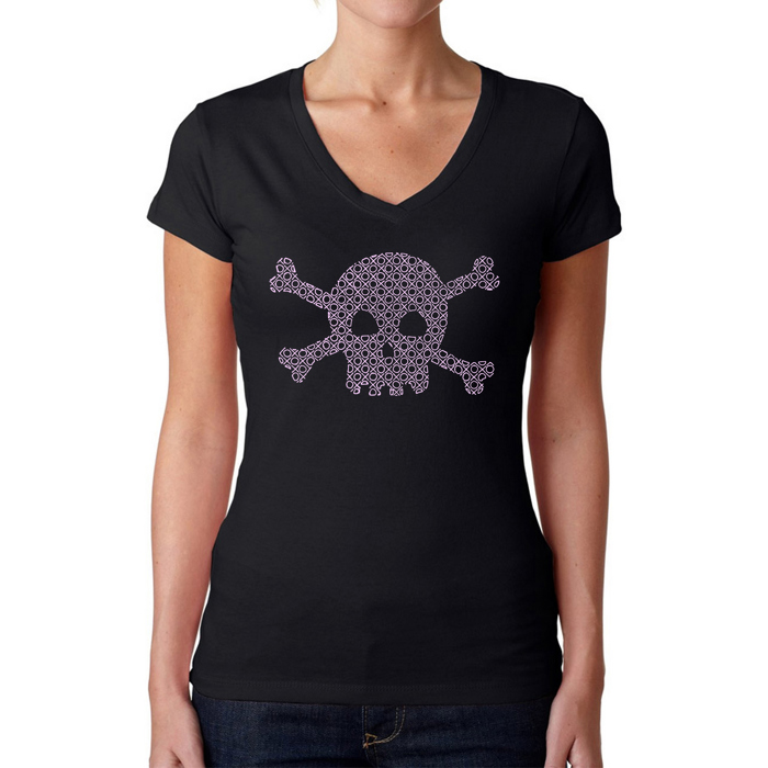 Women's Word Art V-Neck T-Shirt - XOXO Skull
