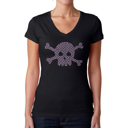 Black Small Women's Word Art V-Neck T-Shirt - XOXO Skull