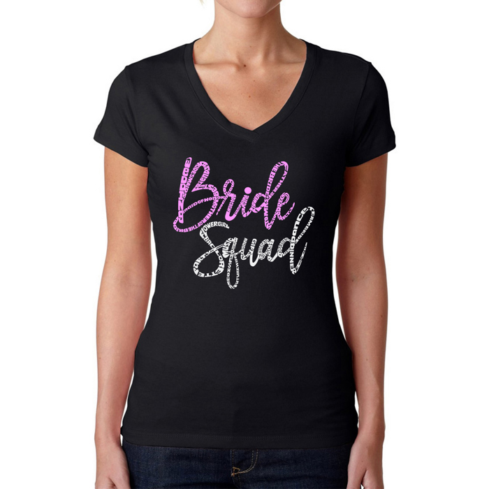 Women's Word Art V-Neck T-Shirt - Bride Squad