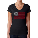 Black Medium Women's Word Art V-Neck T-Shirt - 50 States USA Flag