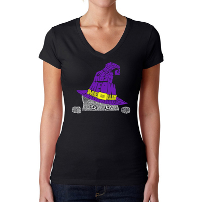 Peeking Witch Cat - Women's Word Art V-Neck T-Shirt