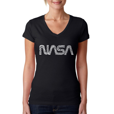 Women's Word Art V-Neck T-Shirt - Worm Nasa