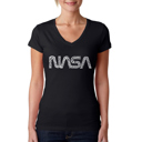 Black X-Small Women's Word Art V-Neck T-Shirt - Worm Nasa