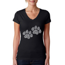 Black XXL Women's Word Art V-Neck T-Shirt - Woof Paw Prints
