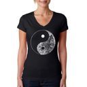 Black Medium Women's Word Art V-Neck T-Shirt - YIN YANG
