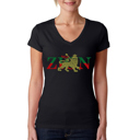 Black Small Women's Word Art V-Neck T-Shirt - Zion - One Love