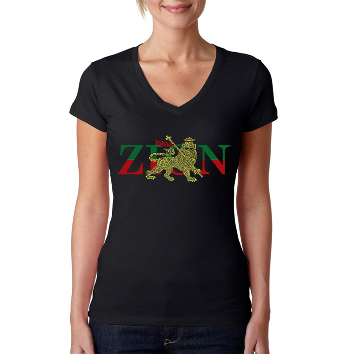 Women's Word Art V-Neck T-Shirt - Zion - One Love