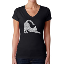 Black X-Small Stretching Cat - Women's Word Art V-Neck T-Shirt