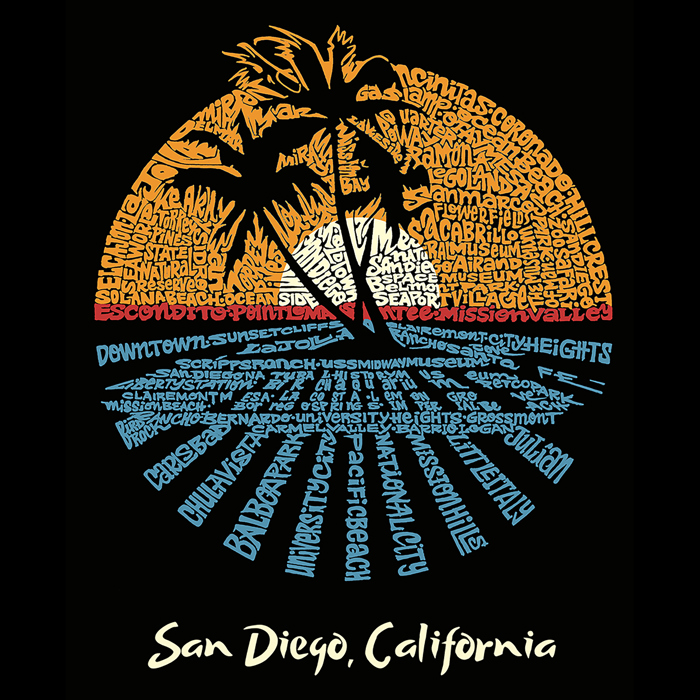 Men's Word Art T-shirt - Cities In San Diego
