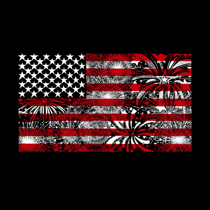 Mens Word Art T-shirt - Fireworks American Flag