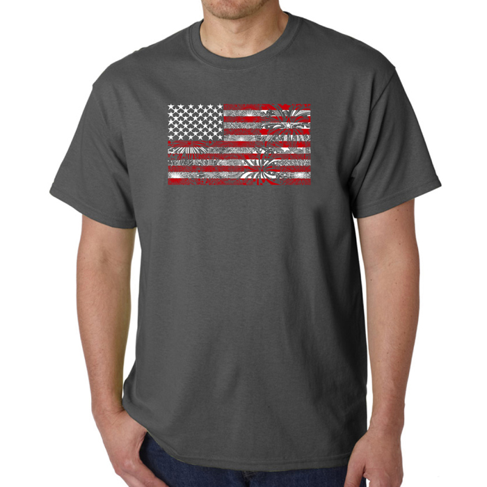 Mens Word Art T-shirt - Fireworks American Flag