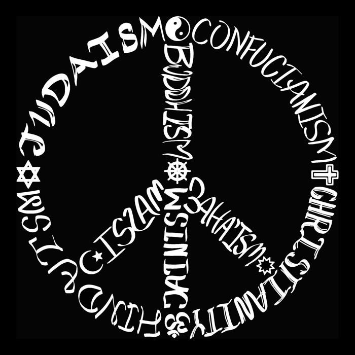 Mens Word Art T-shirt - Different Faiths peace sign