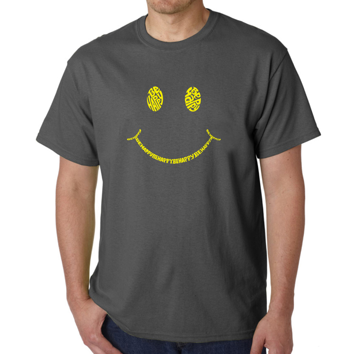 Mens Word Art T-shirt - Be Happy Smiley Face