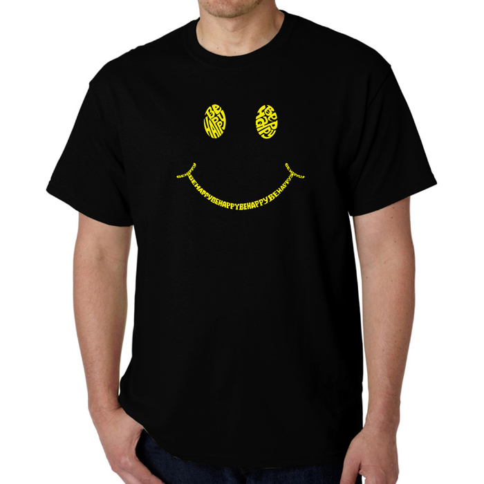 Men's Word Art T-shirt - Be Happy Smiley Face